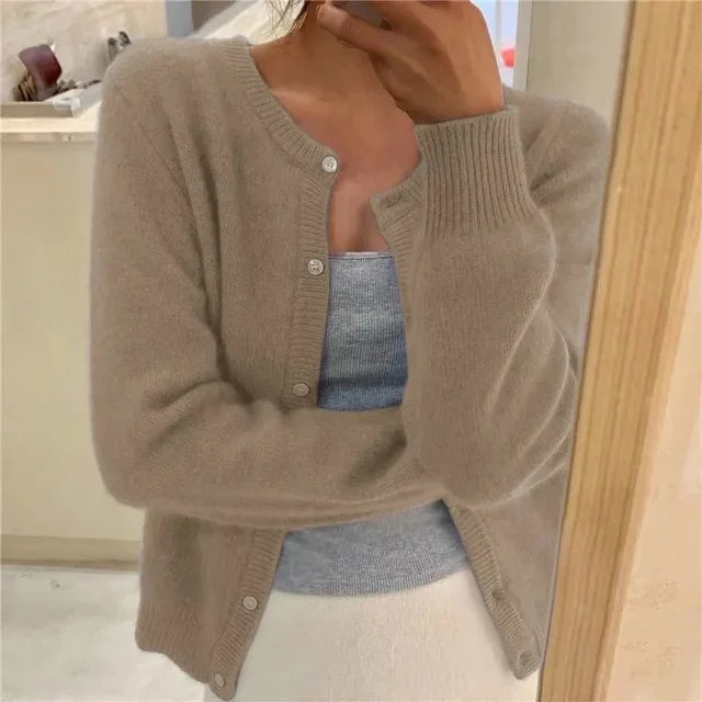 Women's Button Front Cardigan Cropped Relaxed Fit