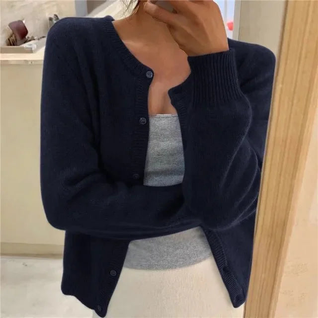Women's Button Front Cardigan Cropped Relaxed Fit