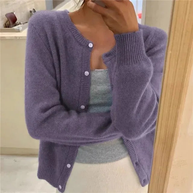 Women's Button Front Cardigan Cropped Relaxed Fit