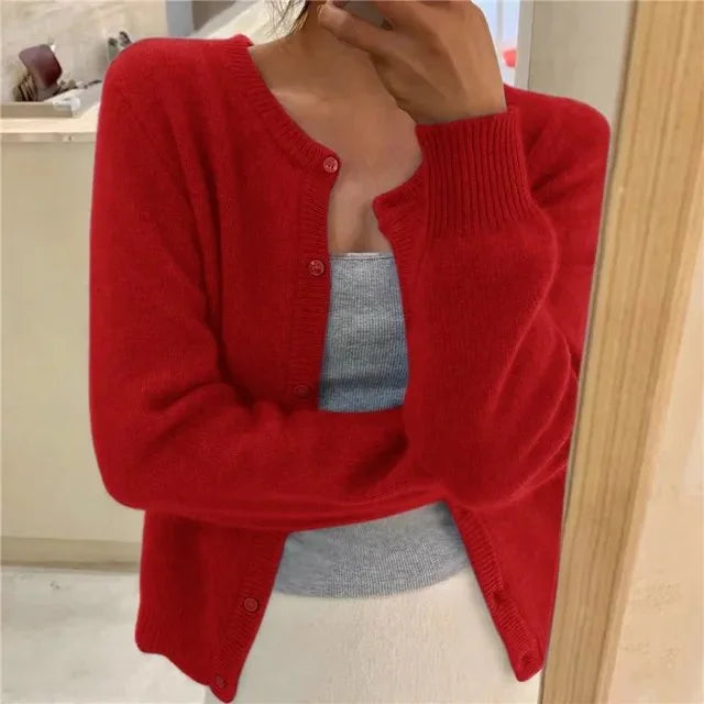 Women's Button Front Cardigan Cropped Relaxed Fit