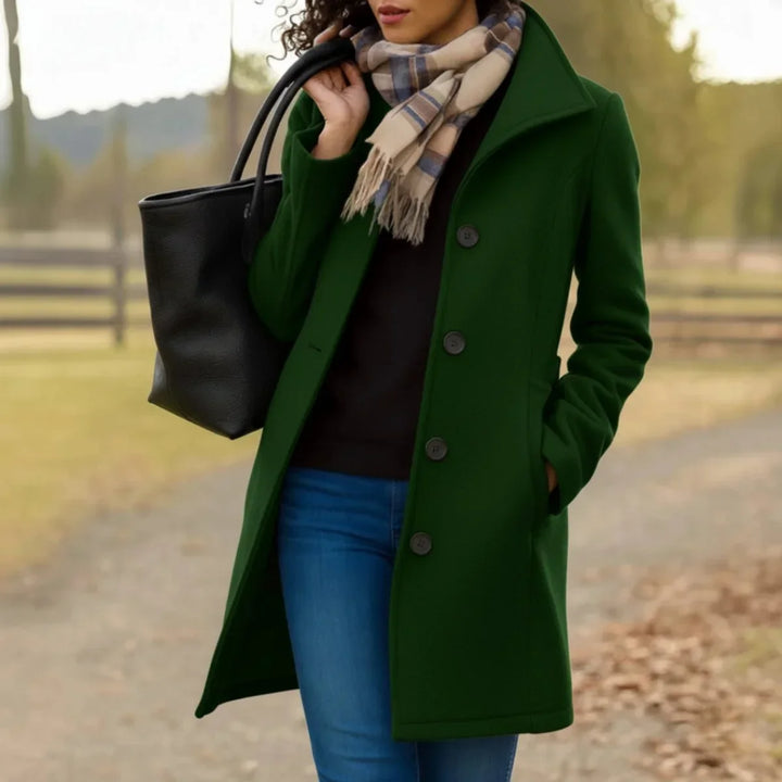 Women's Button-Front Mid-Length Coat – Collar