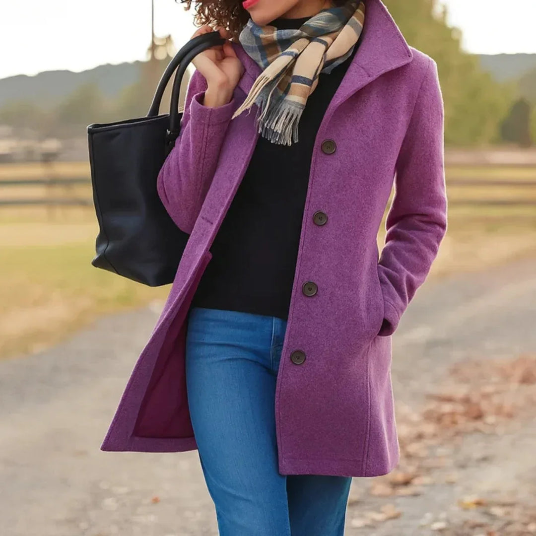 Women's Button-Front Mid-Length Coat – Collar