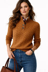 Women's Cable Knit Button-Neck Wool Blend Pullover Sweater