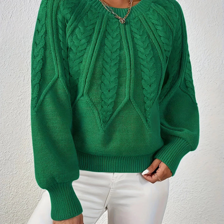 Women's Knitted Cable-Knit Round-Neck Raglan Jumper