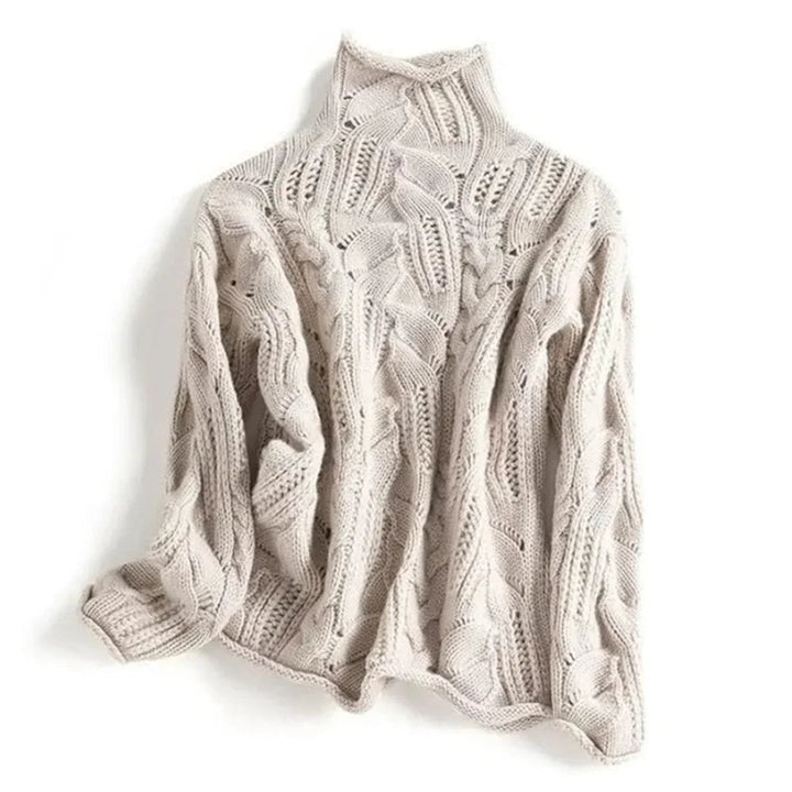 Women's Cable Knit Sweater Turtleneck Loose-Fit Pullover