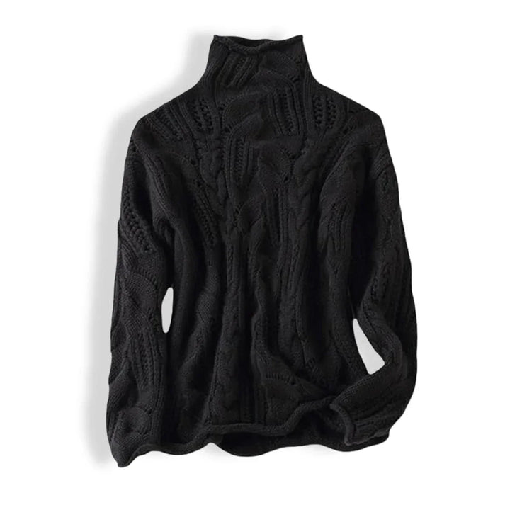 Women's Cable Knit Sweater Turtleneck Loose-Fit Pullover