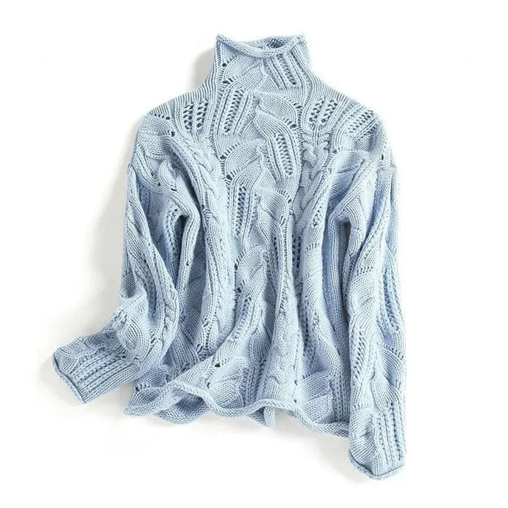 Women's Cable Knit Sweater Turtleneck Loose-Fit Pullover