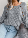 Women's Jumper – Square Neck Button Detail Cable Knit