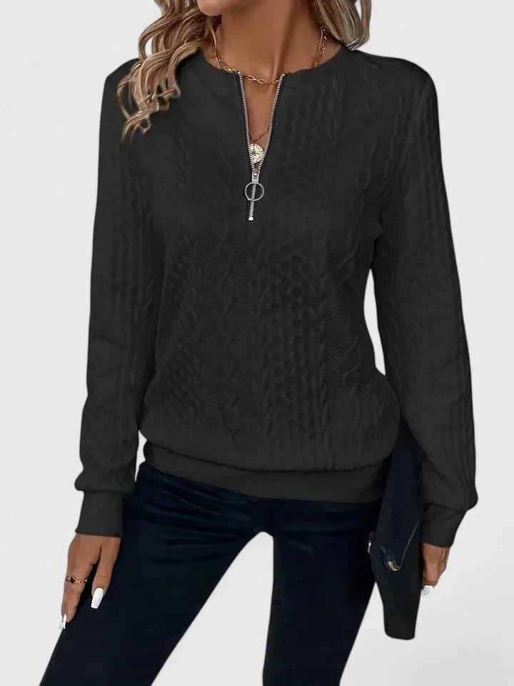 Women's Cable-Knit Sweater – Half-Zip Front And Long Sleeves