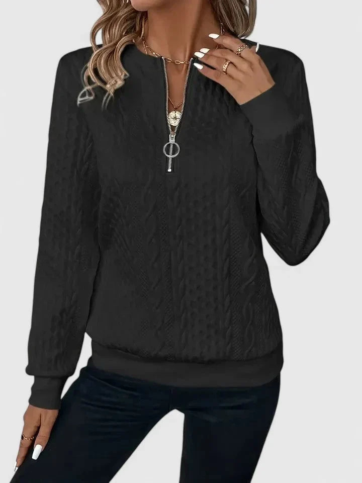 Women's Cable-Knit Sweater – Half-Zip Front And Long Sleeves