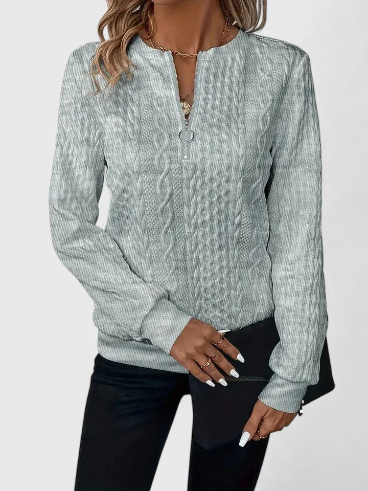 Women's Cable-Knit Sweater – Half-Zip Front And Long Sleeves