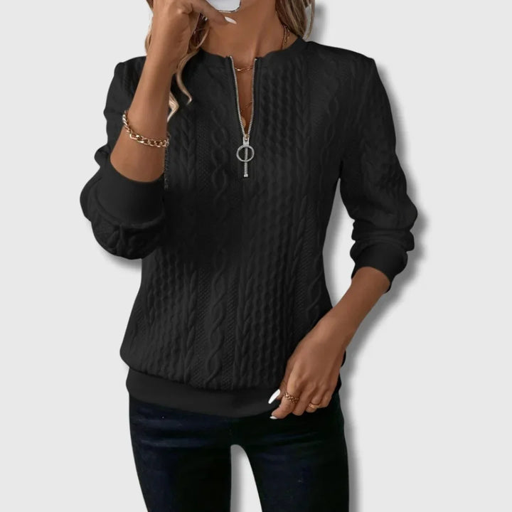 Women's Cable-Knit Sweater – Quarter-Zip Long-Sleeve And Ribbed Cuffs