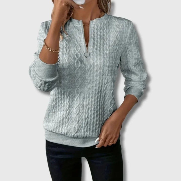 Women's Cable-Knit Sweater – Quarter-Zip Long-Sleeve And Ribbed Cuffs