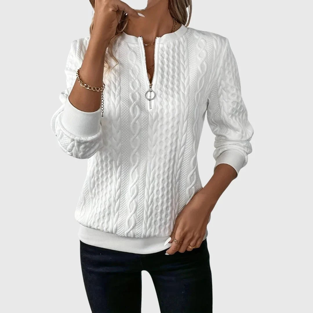 Women's Cable-Knit Sweater – Quarter-Zip Long-Sleeve And Ribbed Cuffs