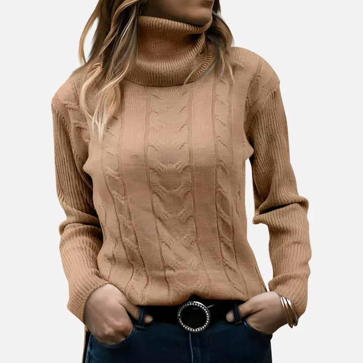 Women's Cable Knit Turtleneck Jumper Long Sleeve