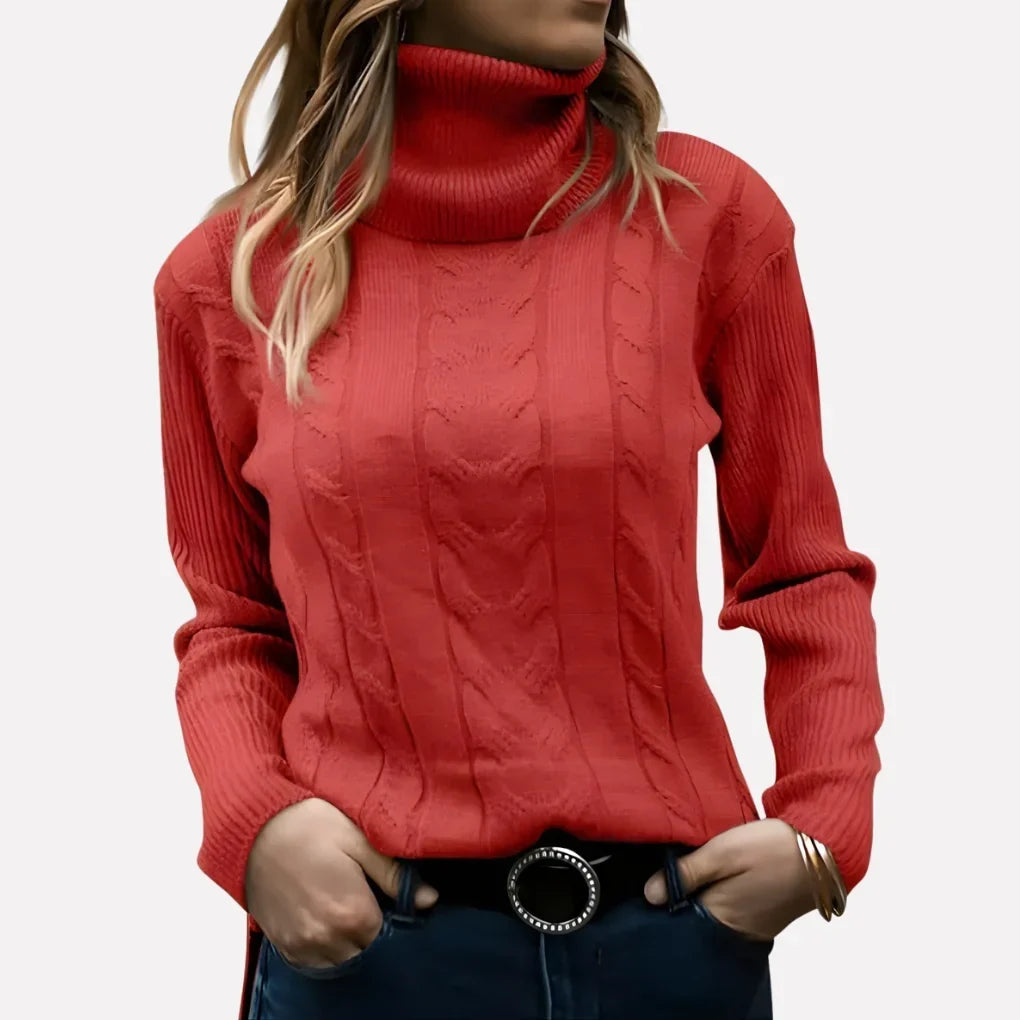 Women's Cable Knit Turtleneck Jumper Long Sleeve
