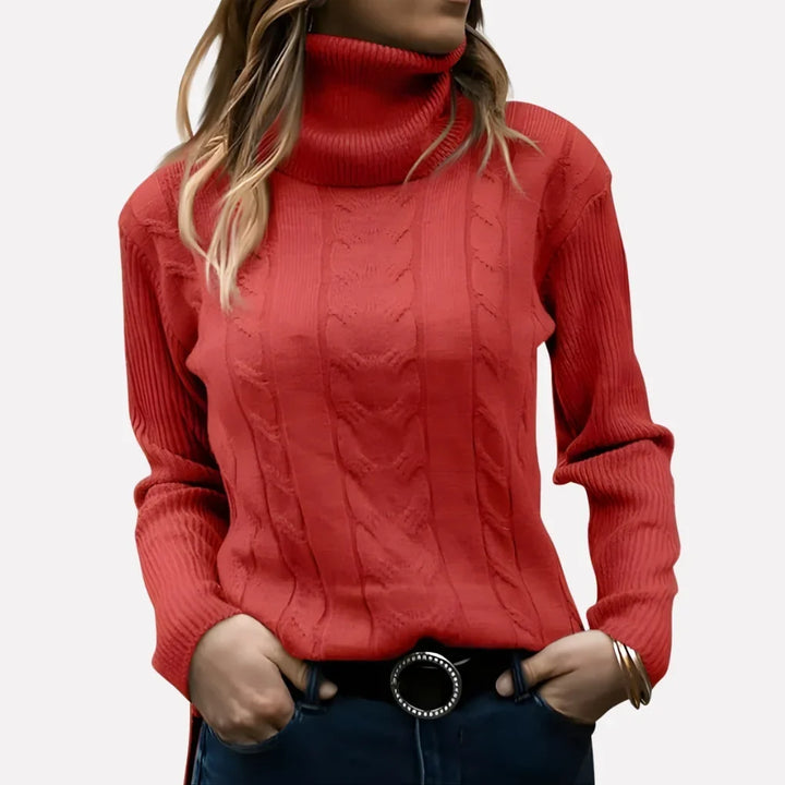 Women's Cable Knit Turtleneck Jumper Long Sleeve
