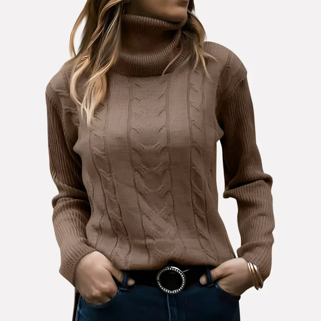 Women's Cable Knit Turtleneck Jumper Long Sleeve