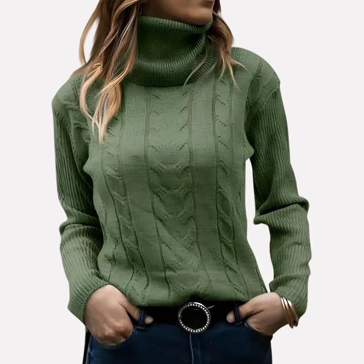 Women's Cable Knit Turtleneck Jumper Long Sleeve