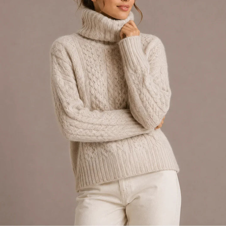 Women's Knitted Chunky Turtleneck Cable Knit Jumper