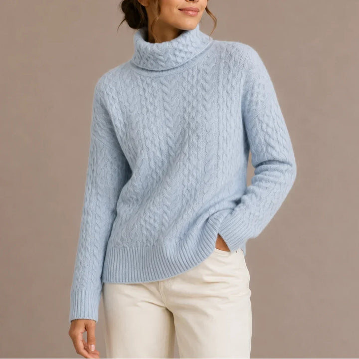 Women's Knitted Chunky Turtleneck Cable Knit Jumper