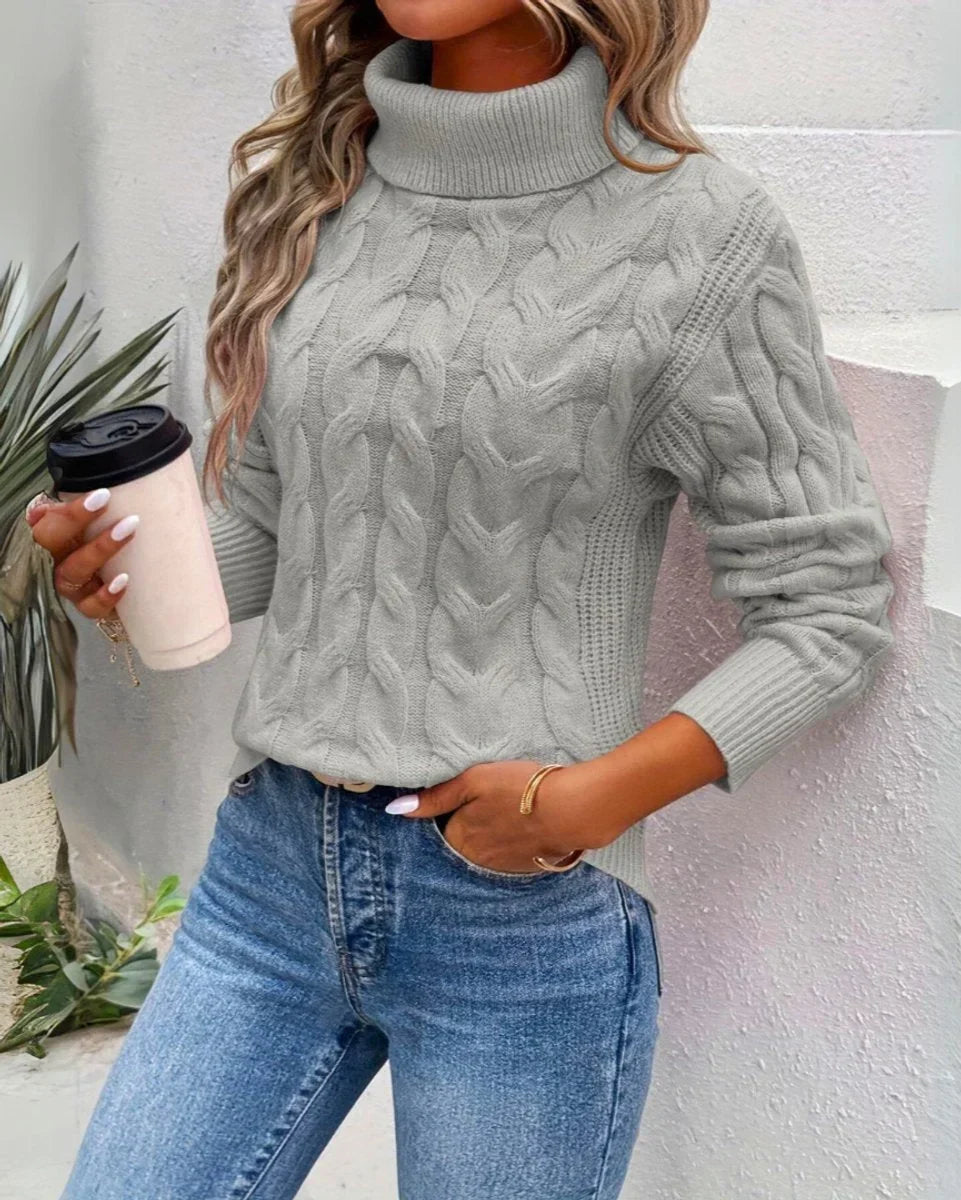 Women's Cable Knit Turtleneck Sweater Cosy Long Sleeve Pullover