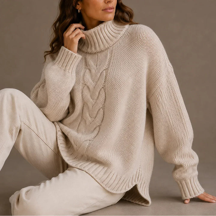 Women's Knitted Cable Knit Oversized Turtleneck Jumper