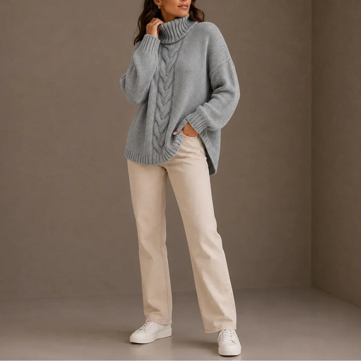 Women's Knitted Cable Knit Oversized Turtleneck Jumper