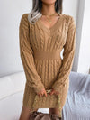 Women's Knitted Dress – Cable-Knit V-Neck