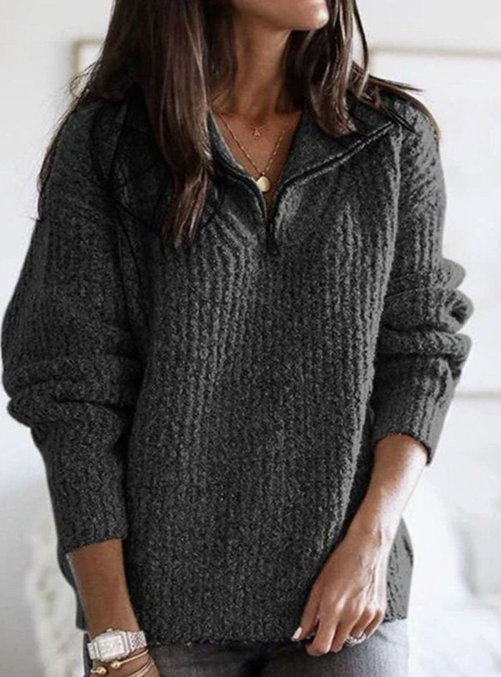 Women's Jumper – Cable Knit Zip-Up