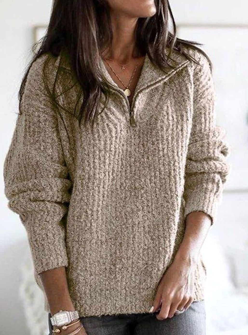 Women's Jumper – Cable Knit Zip-Up