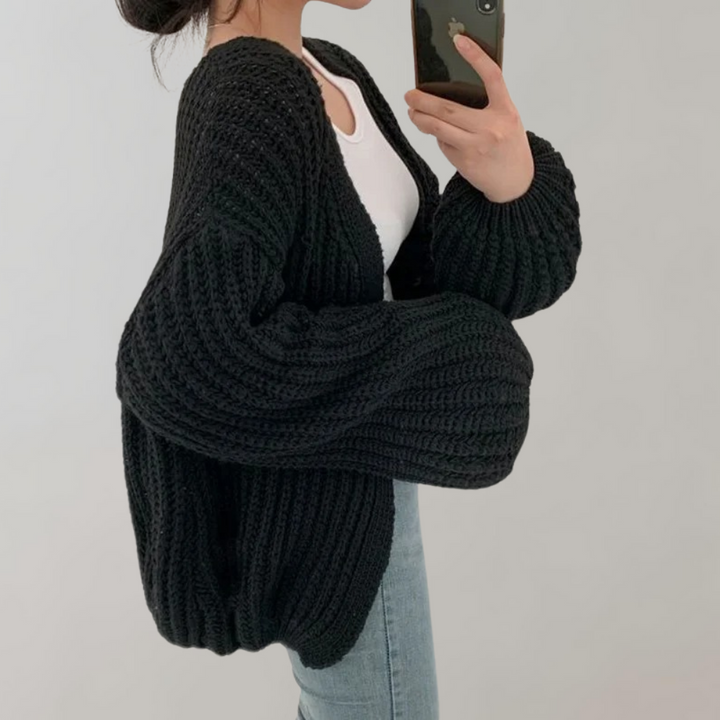 Women's Cardigan – Chunky Knit Balloon Sleeve