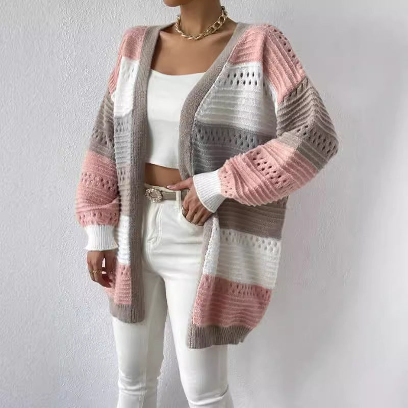 Women's Cardigan – Colour-Block Pointelle