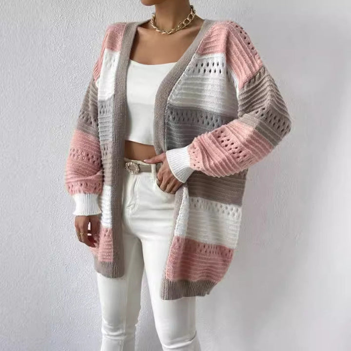 Women's Cardigan – Colour-Block Pointelle