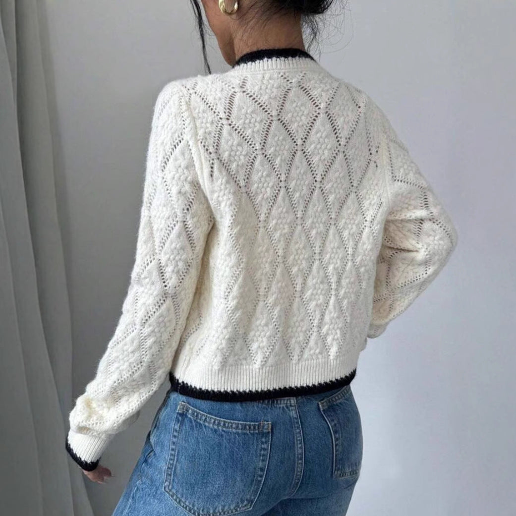 Women's Cardigan – Cropped Pointelle Knit