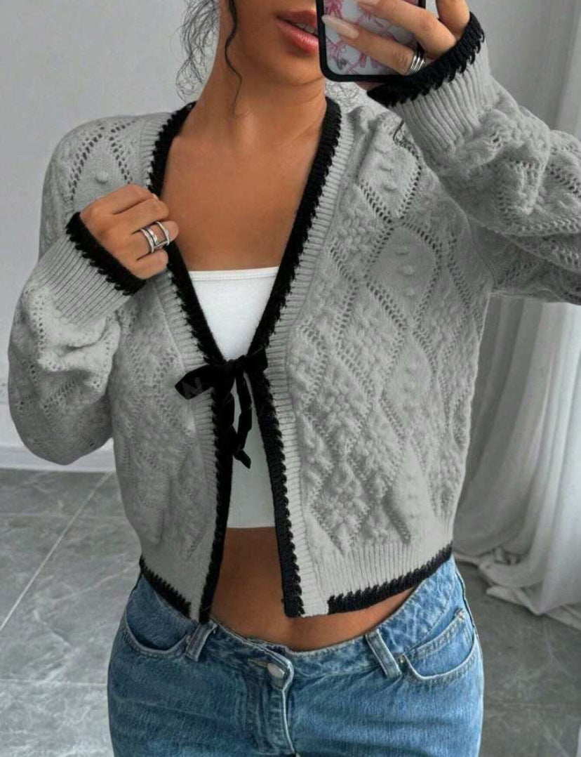 Women's Cardigan – Cropped Pointelle Knit