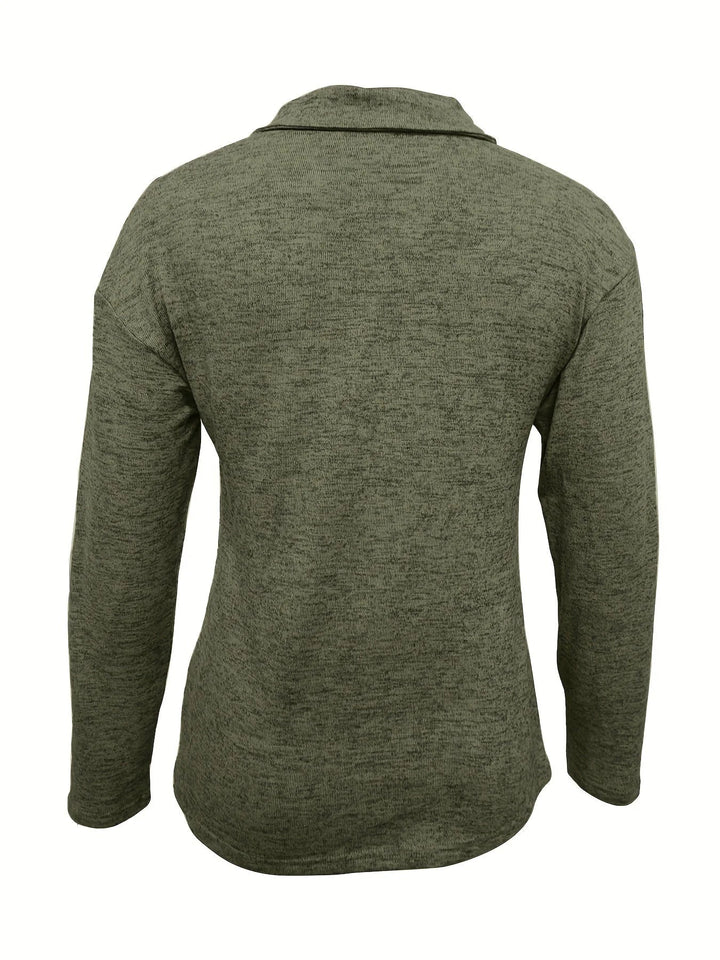 Women's Casual Long-Sleeve Pullover Knit Sweater – Half-Zip Collar