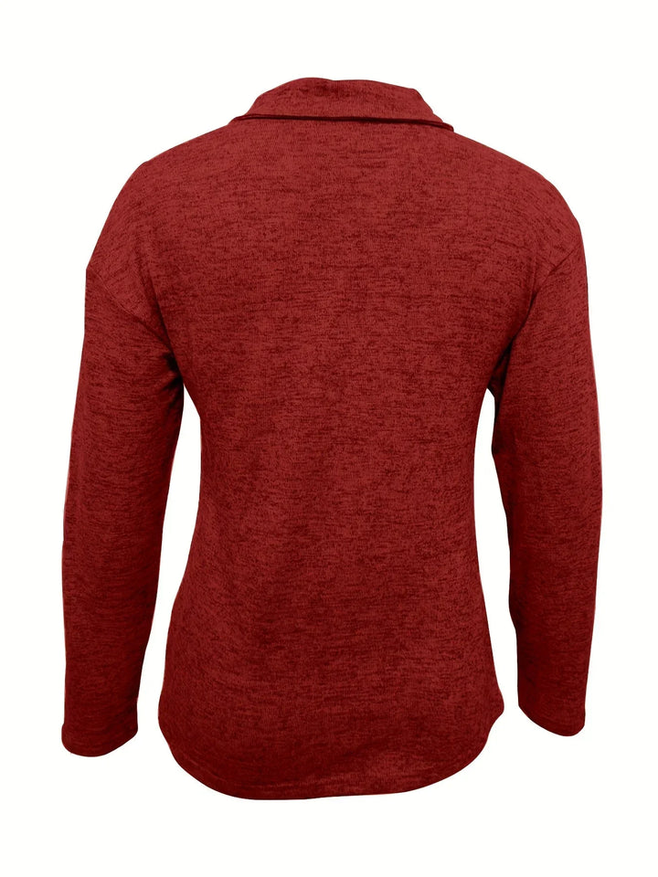 Women's Casual Long-Sleeve Pullover Knit Sweater – Half-Zip Collar