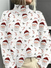 Women's Christmas Santa Print Knit Sweater – Mock-Neck Collar