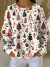 Women's Christmas Tree Print Waffle Knit Sweater – Long Sleeve Button Placket