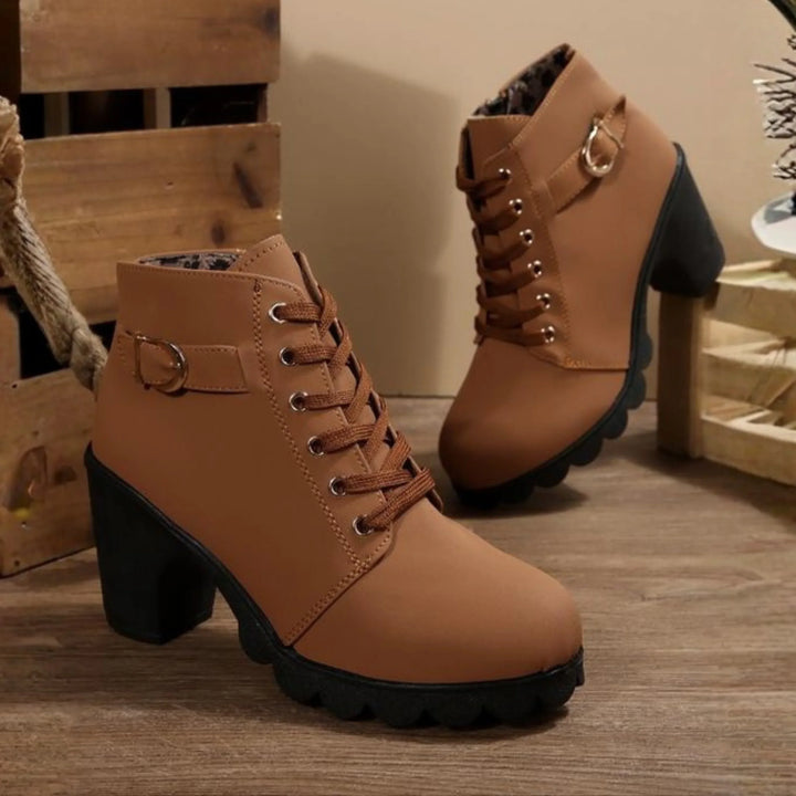 Women's Chunky Ankle Boots – Lace-Up Front And Buckle Side Detail