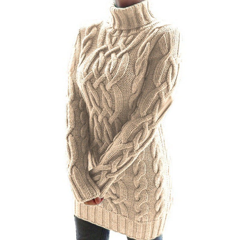 Women's Knitted Dress – Cable Knit Turtleneck