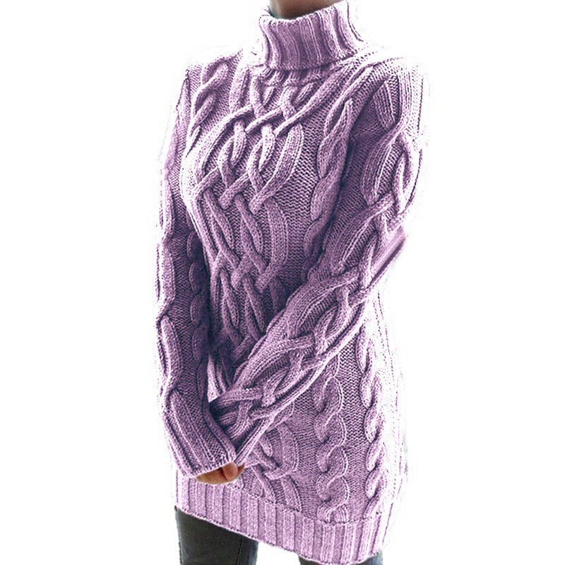 Women's Knitted Dress – Cable Knit Turtleneck