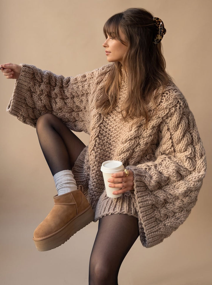 Women's Jumper – Chunky Cable Knit Oversized Dropped-Shoulder