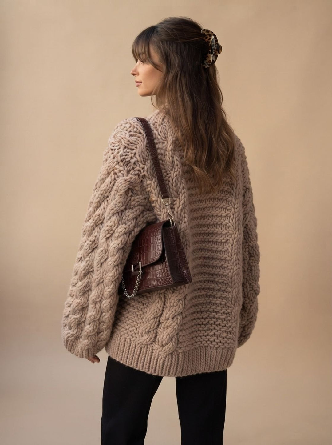 Women's Jumper – Chunky Cable Knit Oversized Dropped-Shoulder