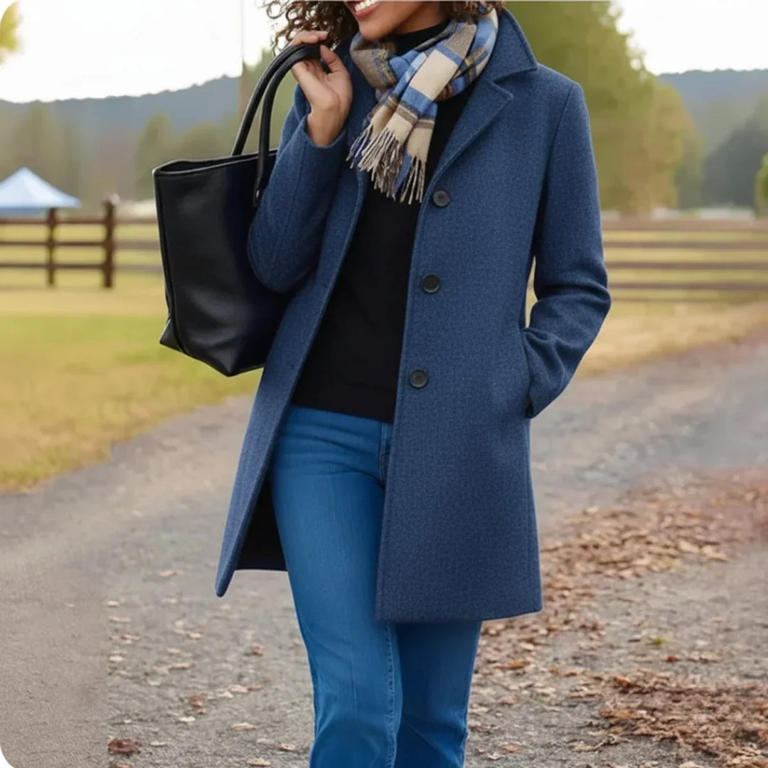 Women's Classic Mid-Length Single-Breasted Wool-Blend Coat