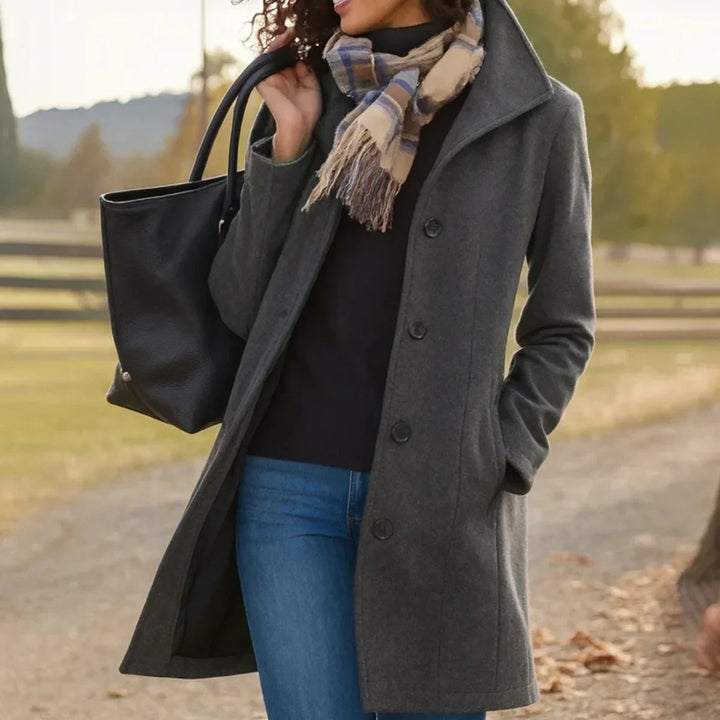 Women's Classic Mid-Length Single-Breasted Wool-Blend Coat