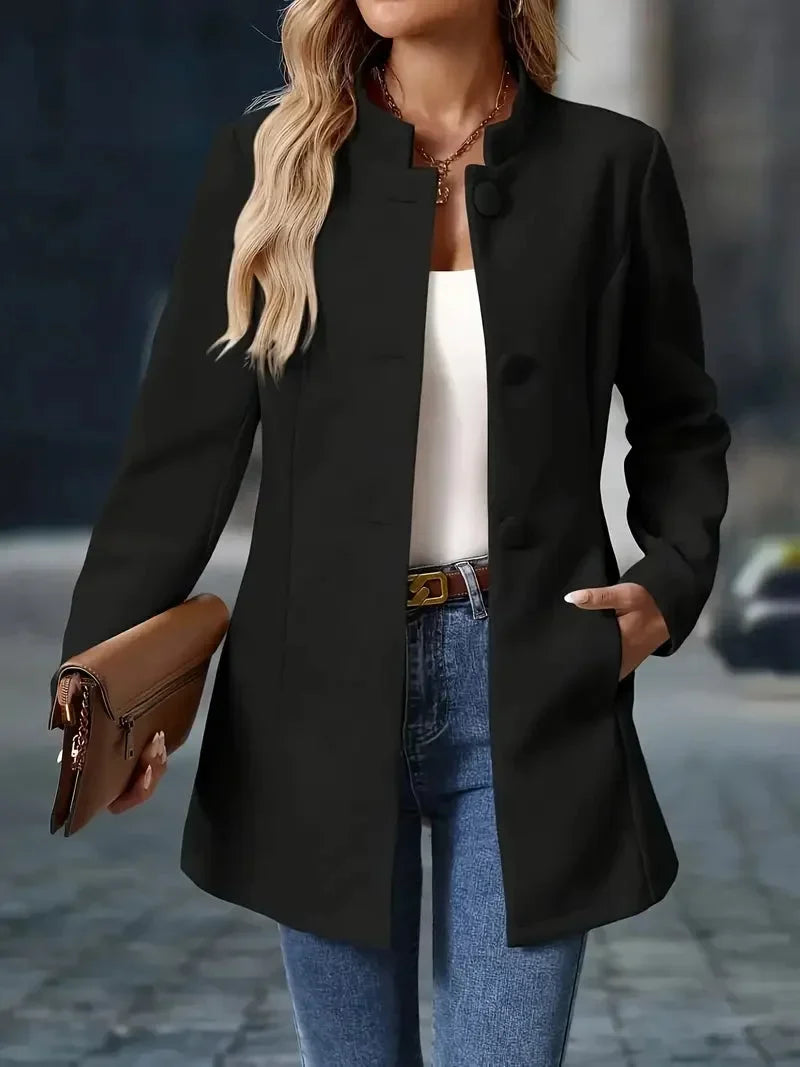 Women's Button-Front Collarless Tailored Blazer Puffer Jacket