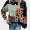 Women's Color Block Animal Print Knit Sweater – Crew Neck