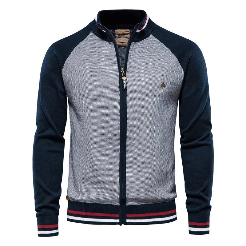Women's Color-Block Knit Raglan-Sleeve Sweater – Full-Zip Stand-Collar